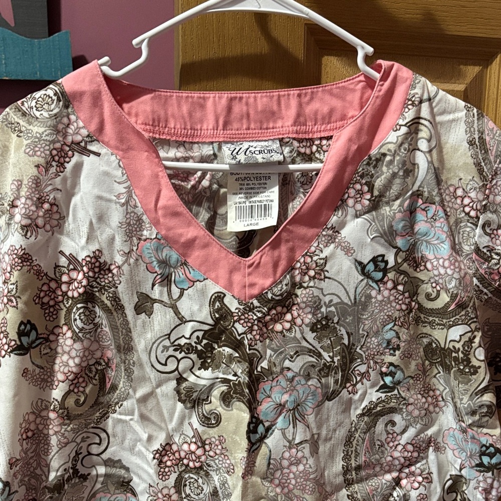 Pink and Brown Floral scrub Top